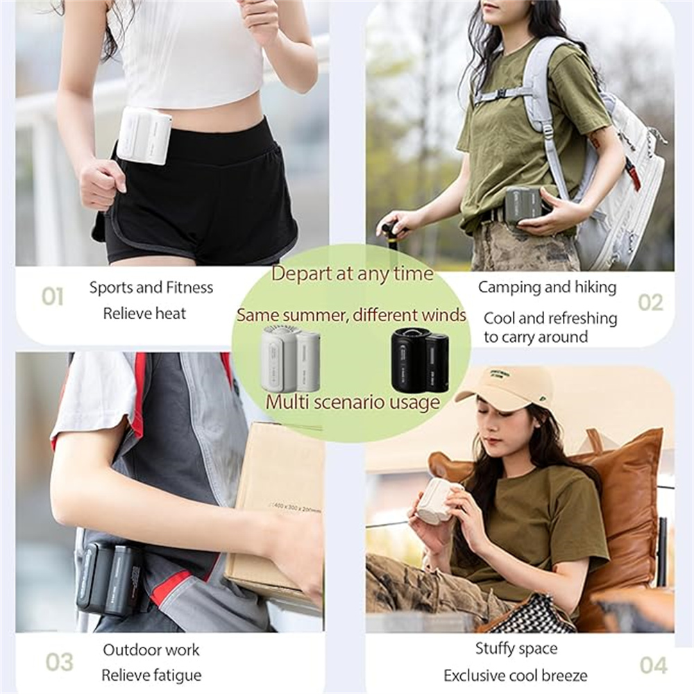 Outdoor taille hangende ventilator, 3-snelheden sterke wind handheld, draagbare USB-riemclip nekventilator, geschikt voor buitenreizen