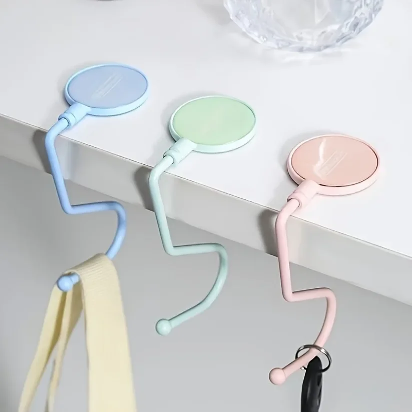 Book Bag Hook Office Desk Non-Stick Traceless Desktop Storage Hook Non-Slip Bottom Pad Clothes Key Holder Hanging Bag Artifact