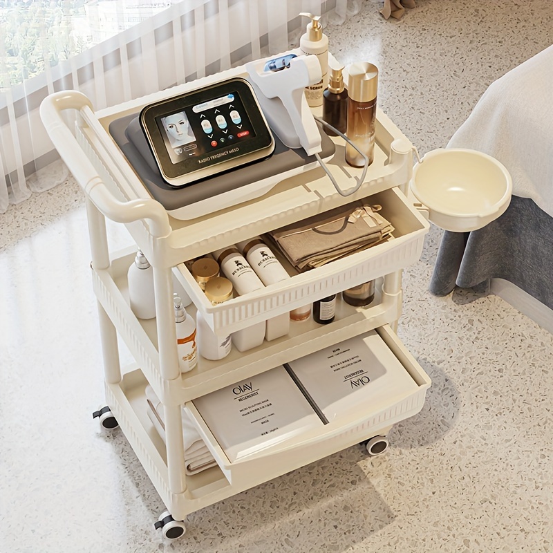 Versatile Spa & Salon Rolling Cart - Bubble Design, No-Battery Needed, Durable Plastic Storage Trolley for Beauty Equipment