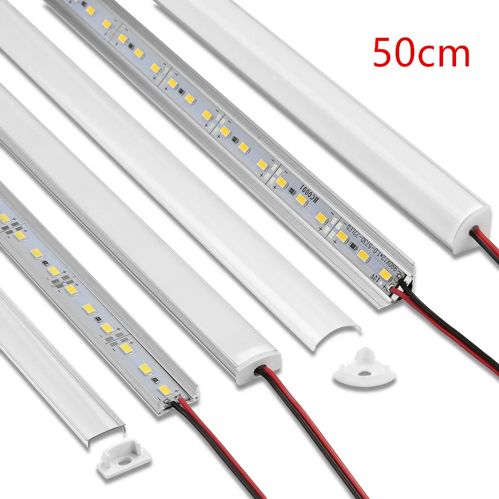 Barra de luz LED para armario 5730, 36LED, luz de cocina debajo de muebles, 12V CC, 50cm, perfil de aluminio, tira dura, luces lineales