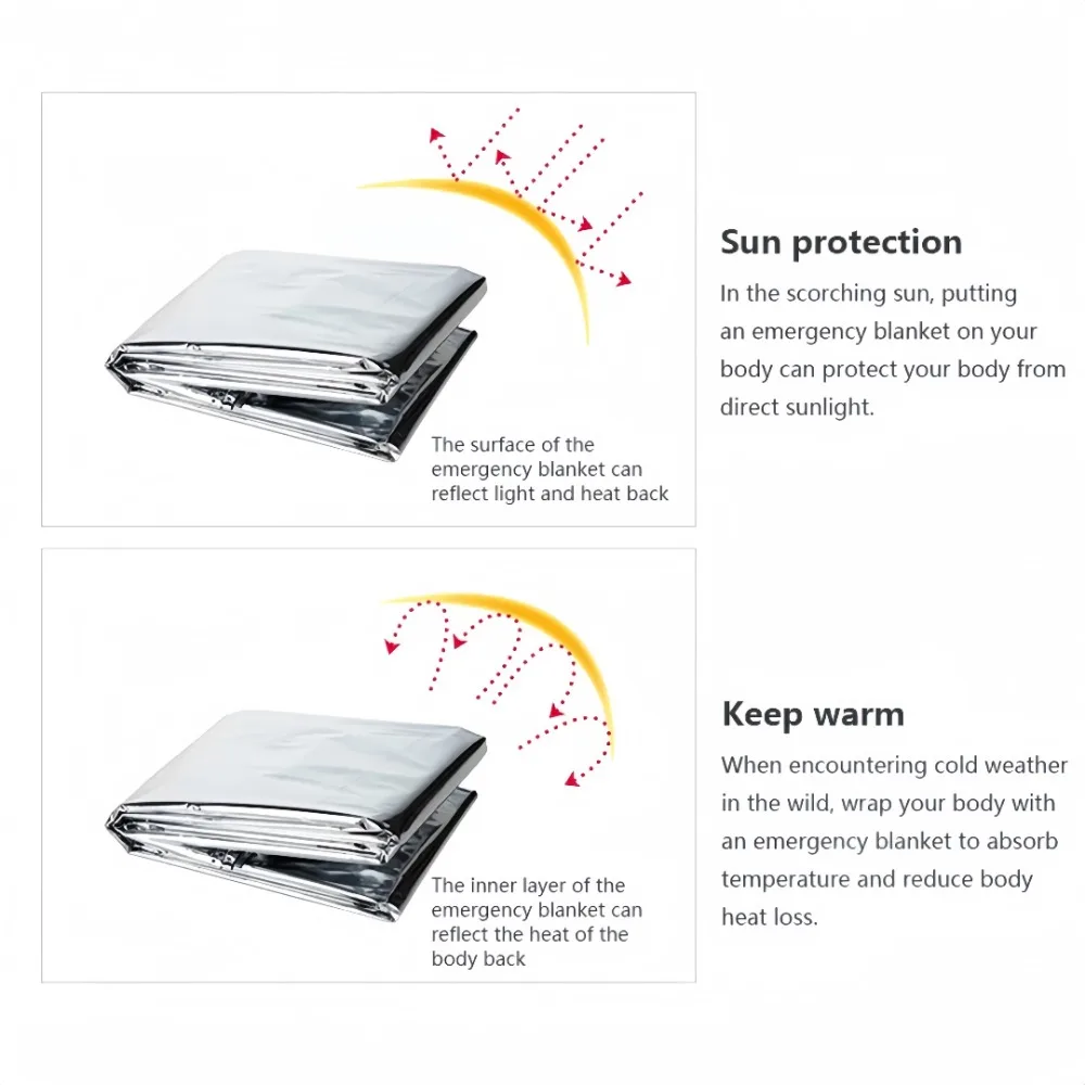 Outdoor-Überlebens-Isolierdecke, reflektierende Aluminiumfolie, wasserdichter Sonnenschutz, einfach zusammenklappbar, für Notfall-Überlebensausrüstung