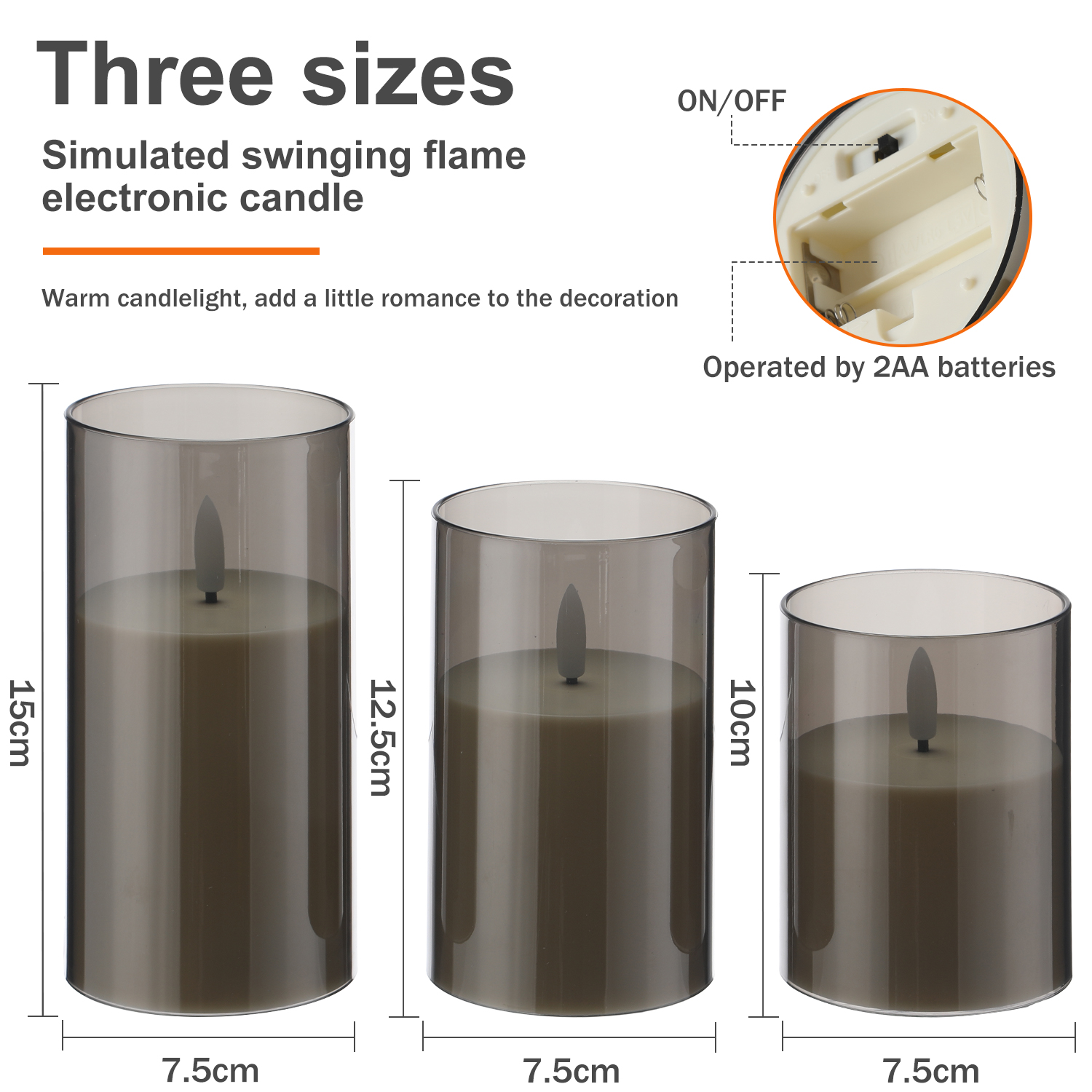 Velas LED de 3 uds con Control remoto, funciona con pilas, vaso de plástico gris con temporizador para decoración del hogar