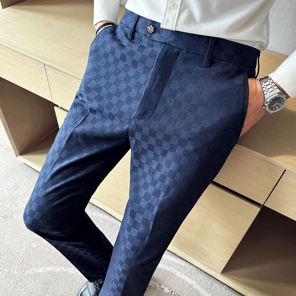 Neue Männer Casual Karierten Anzug Hosen Mode männer Slim Fit Business Social Kleid Hosen Formale Hochzeit Social Party Männliche hosen