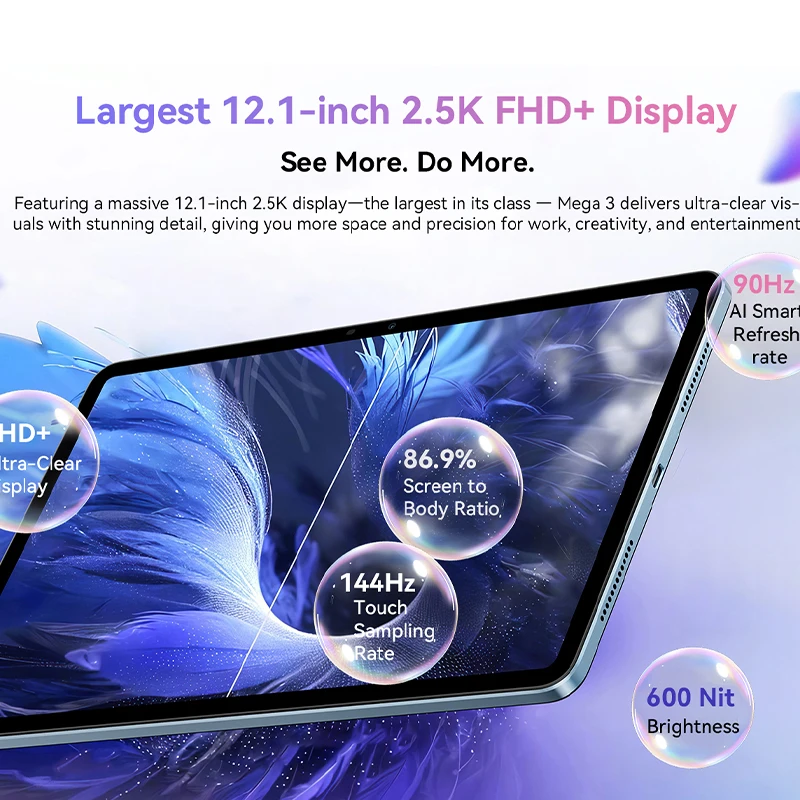 【Мировая премьера】Планшет Blackview MEGA 3 с 12,1-дюймовым дисплеем 2,5K 90 Гц, 12 ГБ ОЗУ 256 ГБ 8800 мА·ч, камерой 50 МП, мощностью 33 Вт, быстрой зарядкой, Android 15