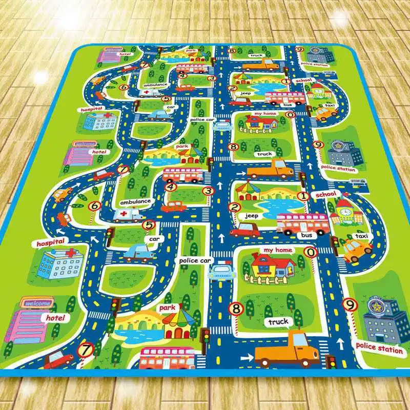 Baby Crawling Mat Non-Slip Surface Baby Carpet Rug Play Mat 0.3cm Thick Urban Track Learning Mat for Children Game Pad