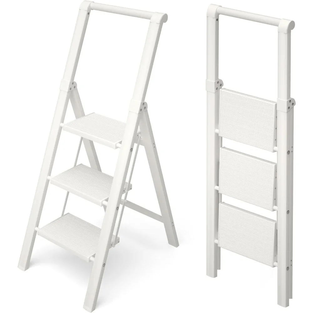 Apex 3 Step Foldable Aluminum Step Ladder with Handgrip, Anti-Slip Pedal, 330 lbs Capacity, Lightweight & Portable for Home