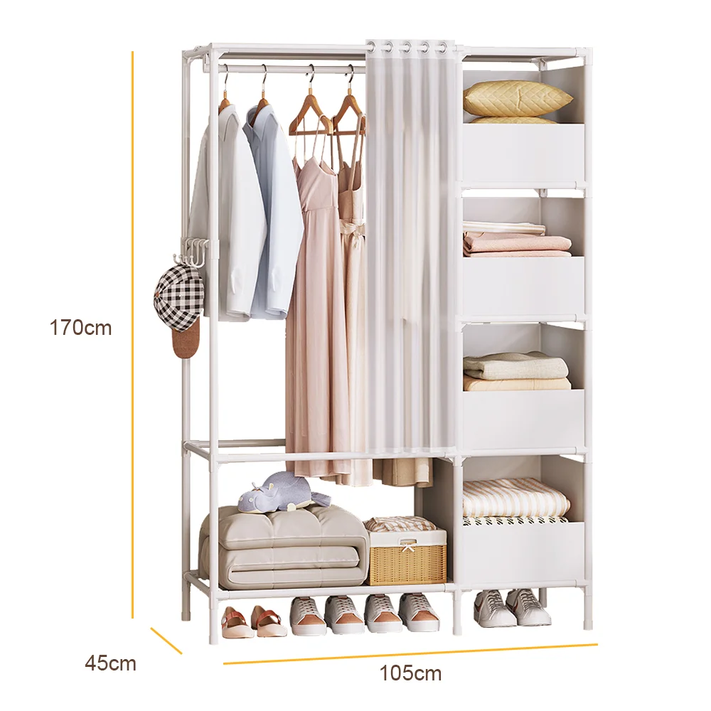 Floor-Standing Simple Wardrobes with Drawers Large Capacity Bedroom Open Storage Cabinet Dustproof Closet Rack