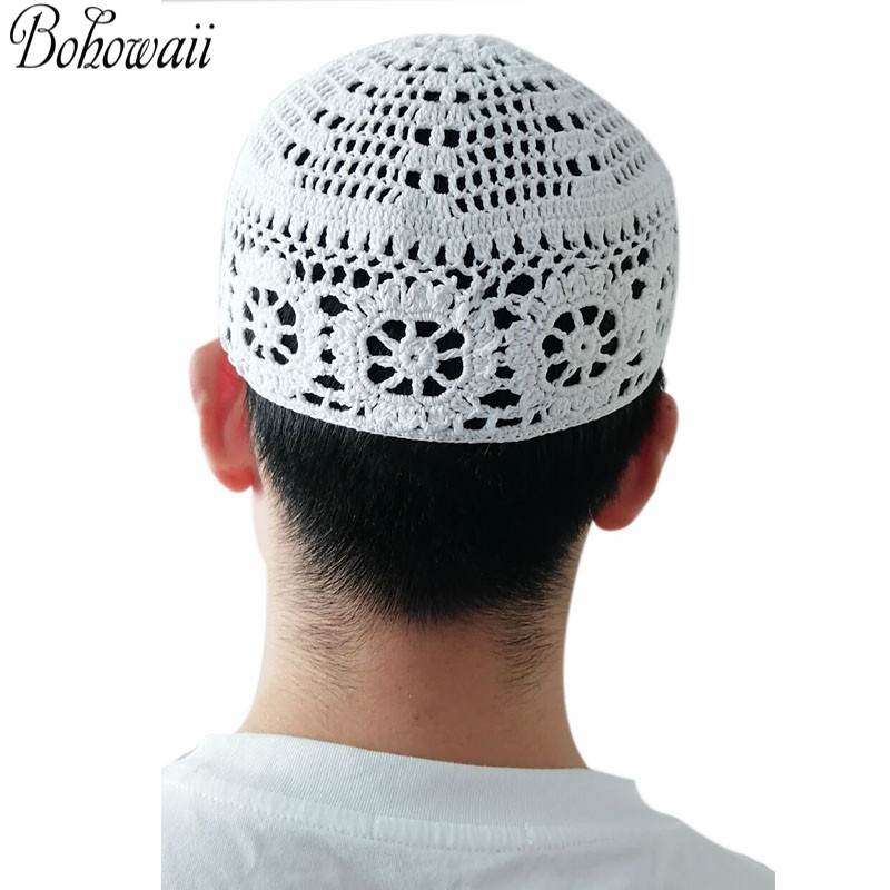 BOHOWAII-sombreros de oración para hombre, gorros de algodón transpirables, Kippa, Kufi, Ramadán musulmán, regalos Eid