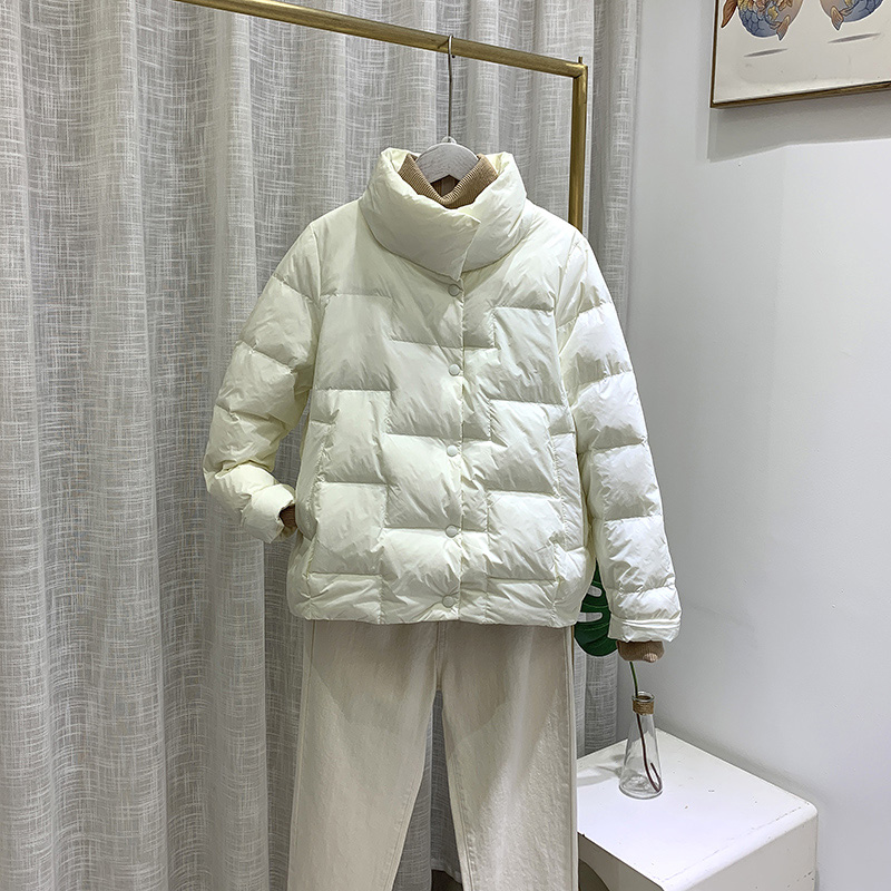 Schinteon Frauen Licht Unten Jacke Einfache Casual Einfarbig Stehkragen Kurze Outwear Herbst Mantel Weibliche Neue 2023 Mode