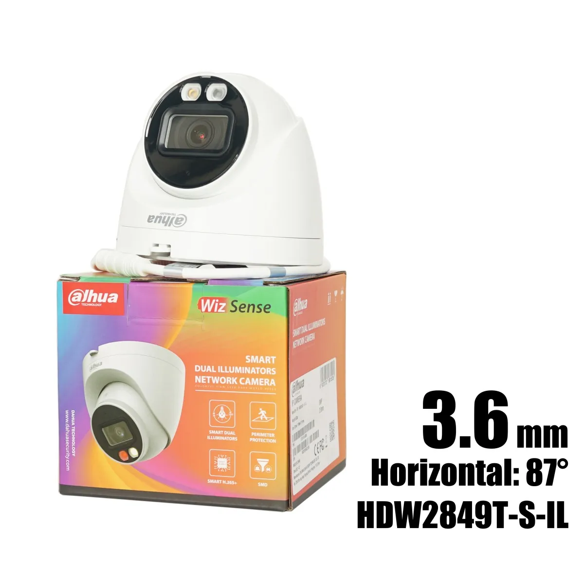 4 Stück 3,6 mm HDW2849T-S-IL Dahua 8 MP Smart Dual Light Augapfel-WizSense-IP-Kamera mit fester Brennweite, integriertes warmes IR-LED-Mikrofon