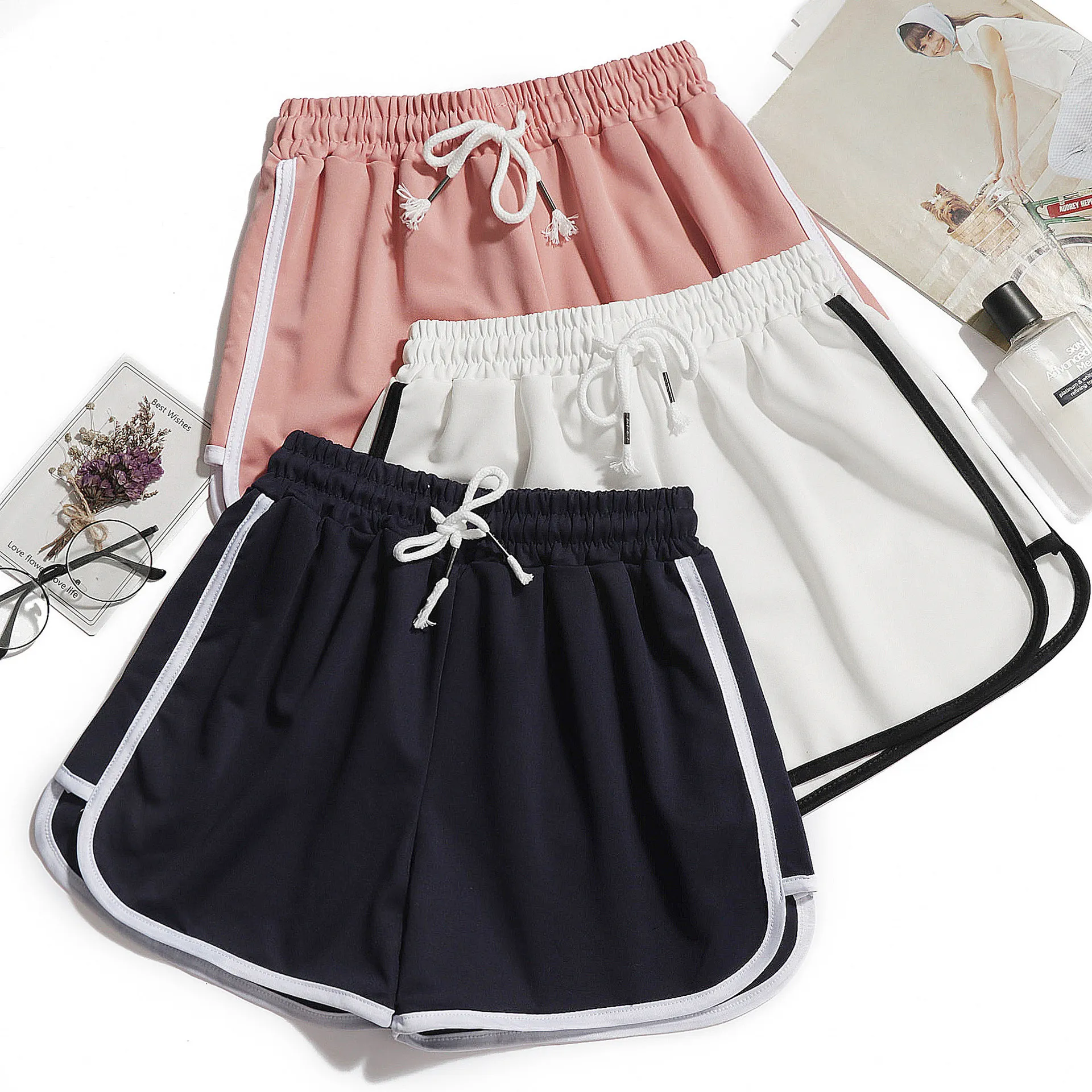 1pcs Summer Women Casual Solid Shorts Girl Gym Workout Shorts Pants Ladies Mid Waisted Yoga Short Student  Loose Shorts S-3XL