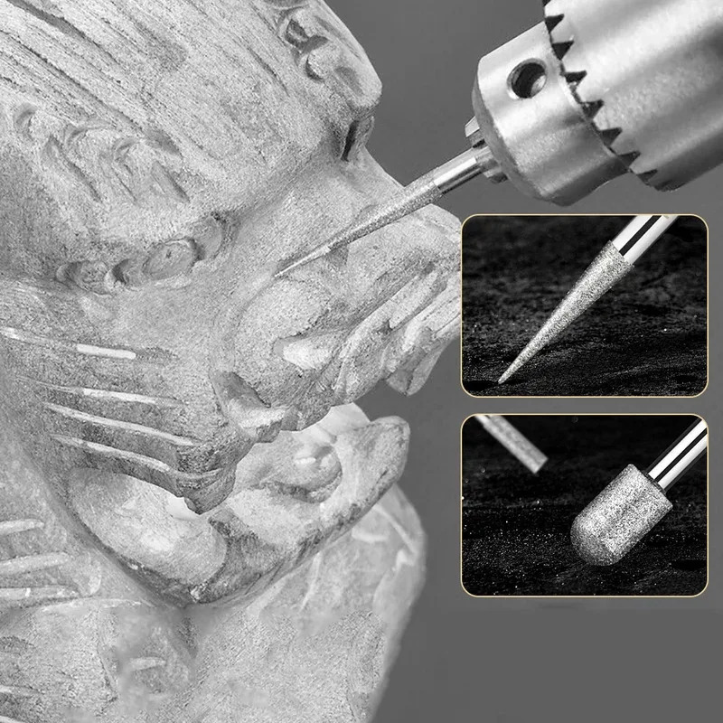 30pcs Diamond Burr Set with Case – 2.35/3mm Shank for Dremel & Rotary Tools, High Abrasive Grinding Polishing Drill Bits