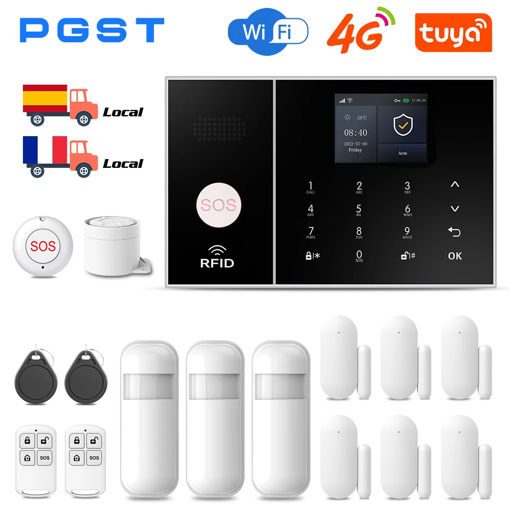 PGST TUYA Alarmsysteem Smart Life APP Werk Alexa Google WIFI 4G Draadloze veilige beveiliging voor huis 433 MHz