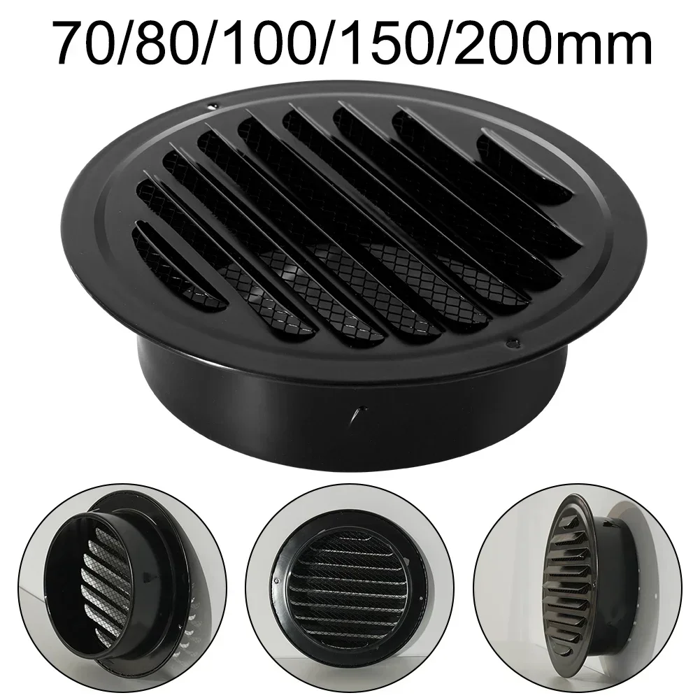 70-200mm Stainless Steel Vent Grille Range Hood Exhaust Pipe Exterior Wall Ventilation Exhaust Vent Grill Black Round Covers