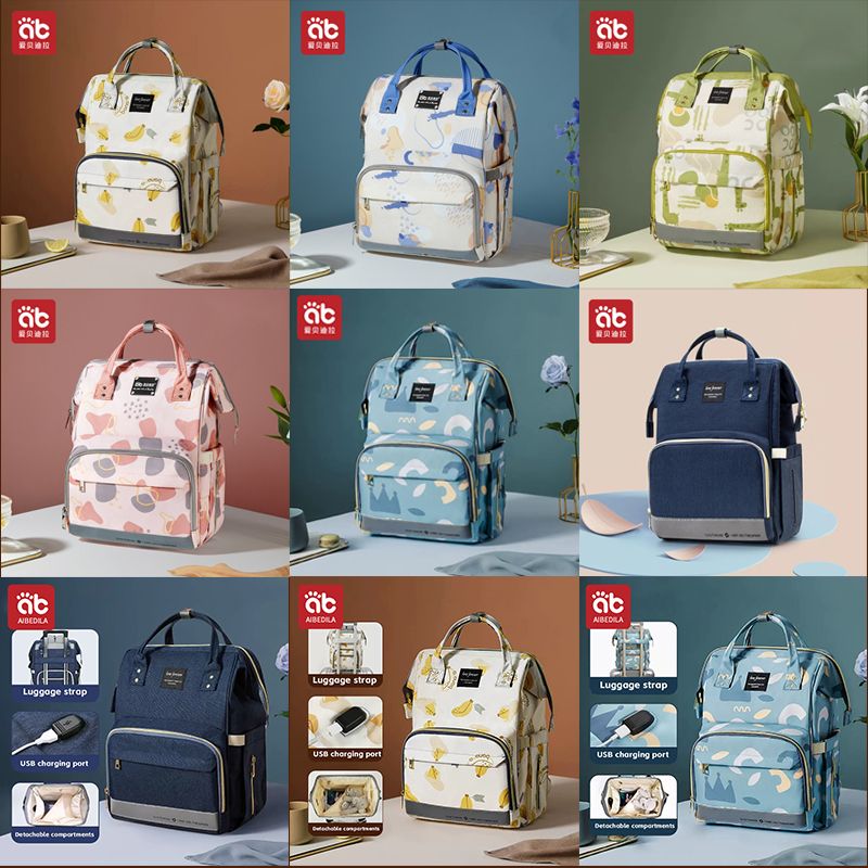 AIBEDILA Mummy Large Capacity Diaper Bag Backpack Waterproof Outdoor USB Charge Travel Diaper Maternity Baby Stroller Diaper Bag
