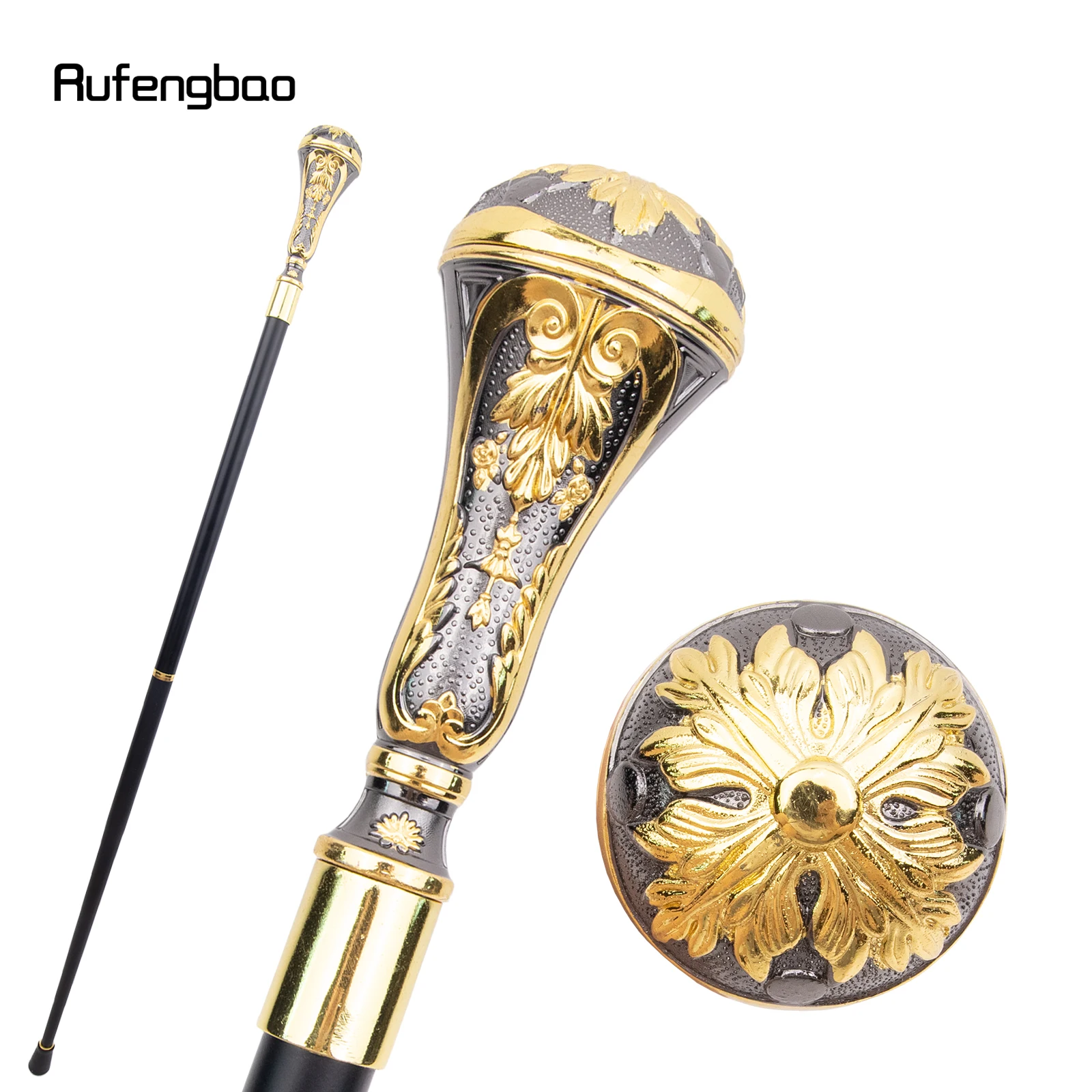 Bastón para caminar con mango de hoja redonda de lujo, color negro dorado, a la moda, decorativo para fiesta, bastón para caminar, perilla elegante, perilla para crosier de 95cm