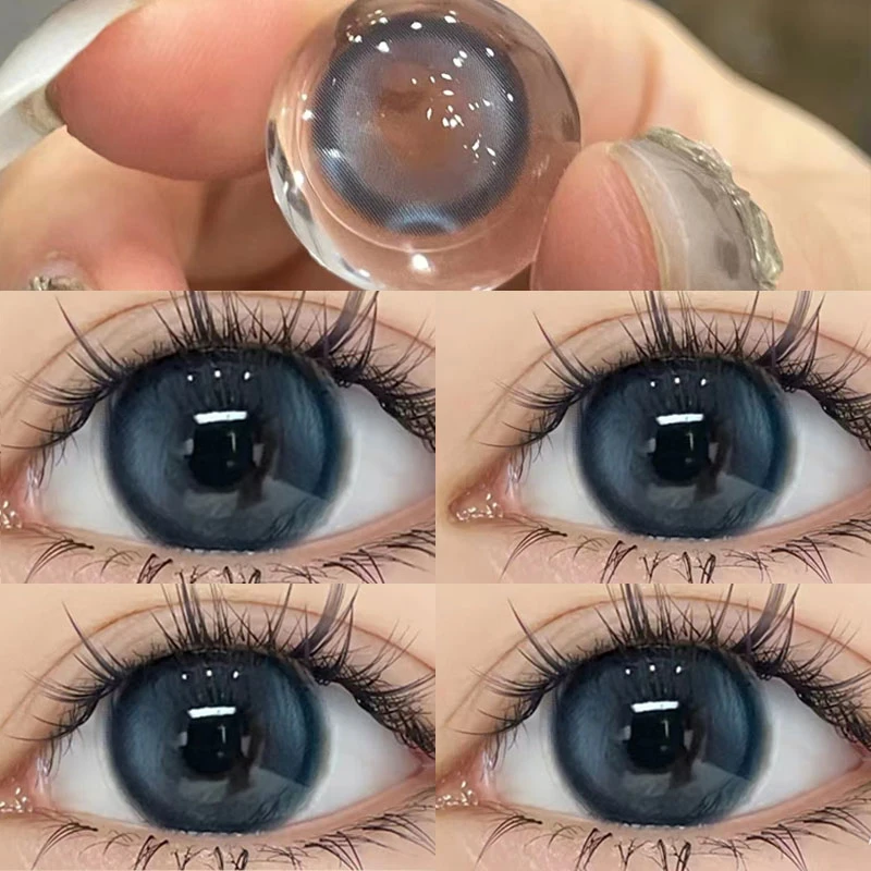 YIMEIXI 2pcs Myopia Color Contact Lenses for Eyes with Myopia Black Large Diameter Lens Circular Lens Beauty Pupil Fast Shipping