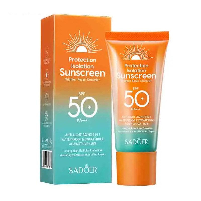 SADOER Spf 50+ Protector solar para la cara Cuidado solar de la piel Tubo dual Multi efecto PA +++ Protector solar facial Bloqueador solar