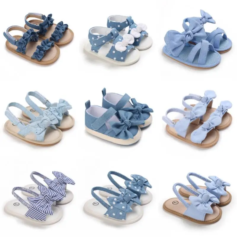 0-18 months cute baby shoes summer small fresh blue bow princess shoes sandals soft and comfortable soles slip walking shoes