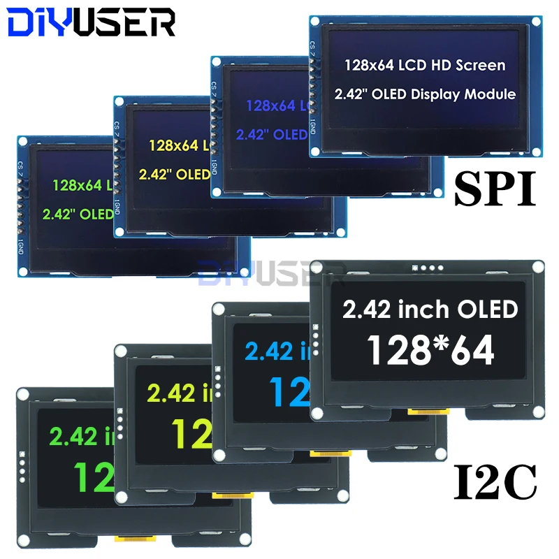 DIYUSER 2,4 Zoll 2,42 Zoll 128 x 64 OLED LCD Display Modul SSD1309 12864 4 Pin IIC I2C SPI Serielle Schnittstelle für Arduino C51