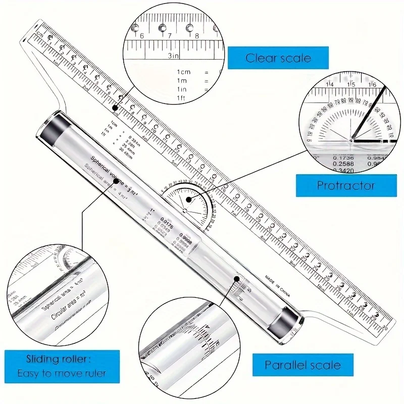 2Pcs Plastic Ruler Drawing Roller Ruler Parallel Multi-functional Drawing Design Used for Measurement Drafting Schools Offices