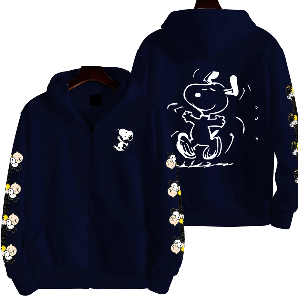 Sudadera con capucha con cremallera de otoño/invierno con dibujos animados de Peanut Snoopy para hombre, sudadera informal de calle para mujer, moda deportiva para parejas, Sudadera con capucha de talla grande