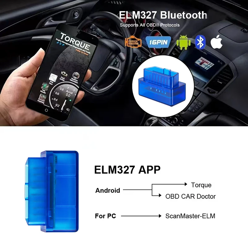 Elm327 v2.1 obd2 scanner bluetooth ferramenta de diagnóstico do carro mini leitor código para android ios detector falhas automotivas