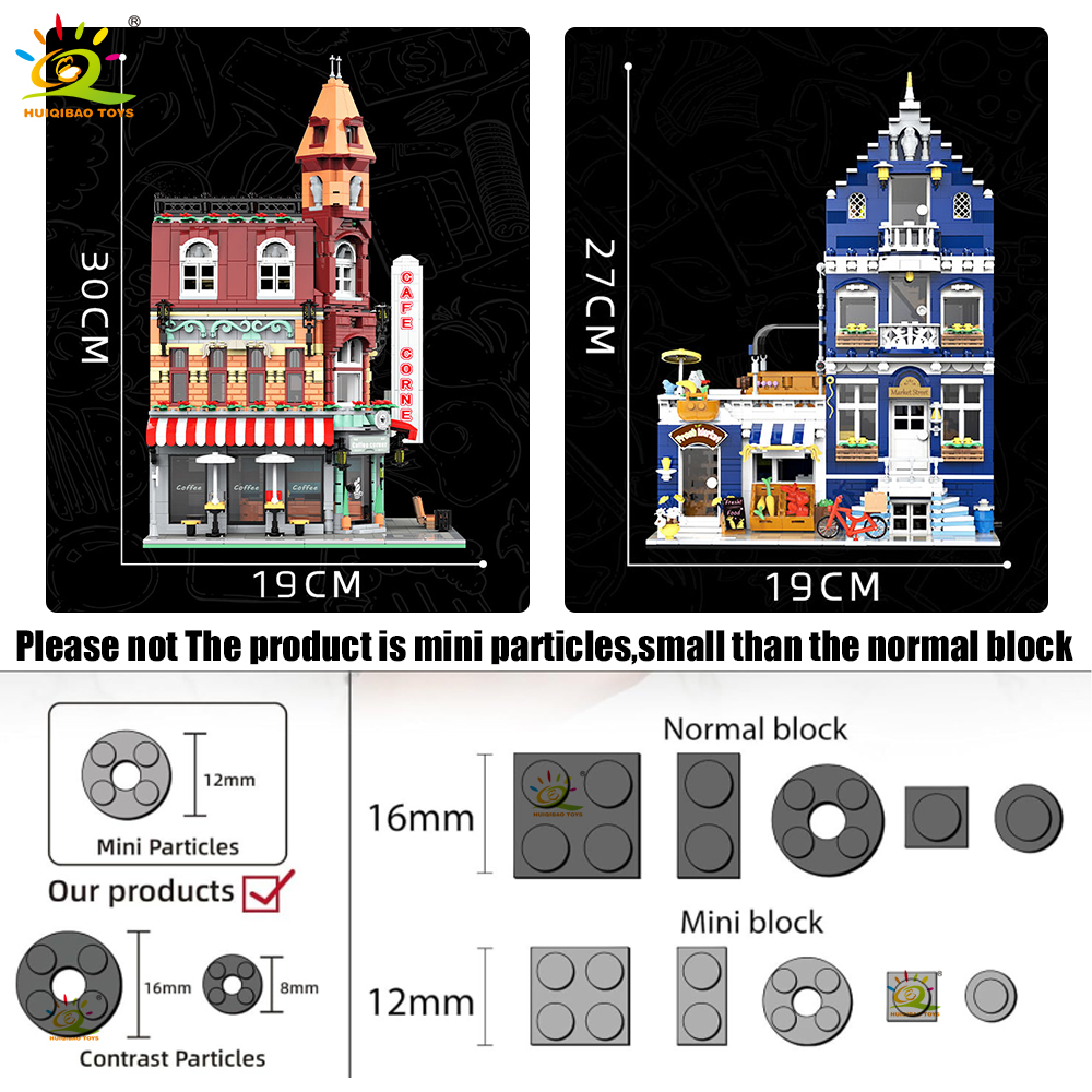 HUIQIBAO jouets MOC ville coin café Architecture Style rue vue Micro blocs de Construction pour enfants briques de Construction