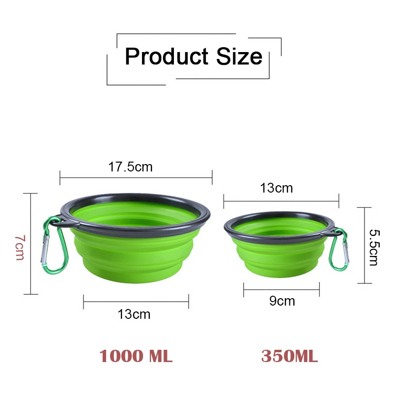 Cuenco alimentador de silicona portátil plegable para perros 2 en 1, dispensador para mascotas, viaje al aire libre, perro, gato con mosquetón, botella, contenedor de agua y comida