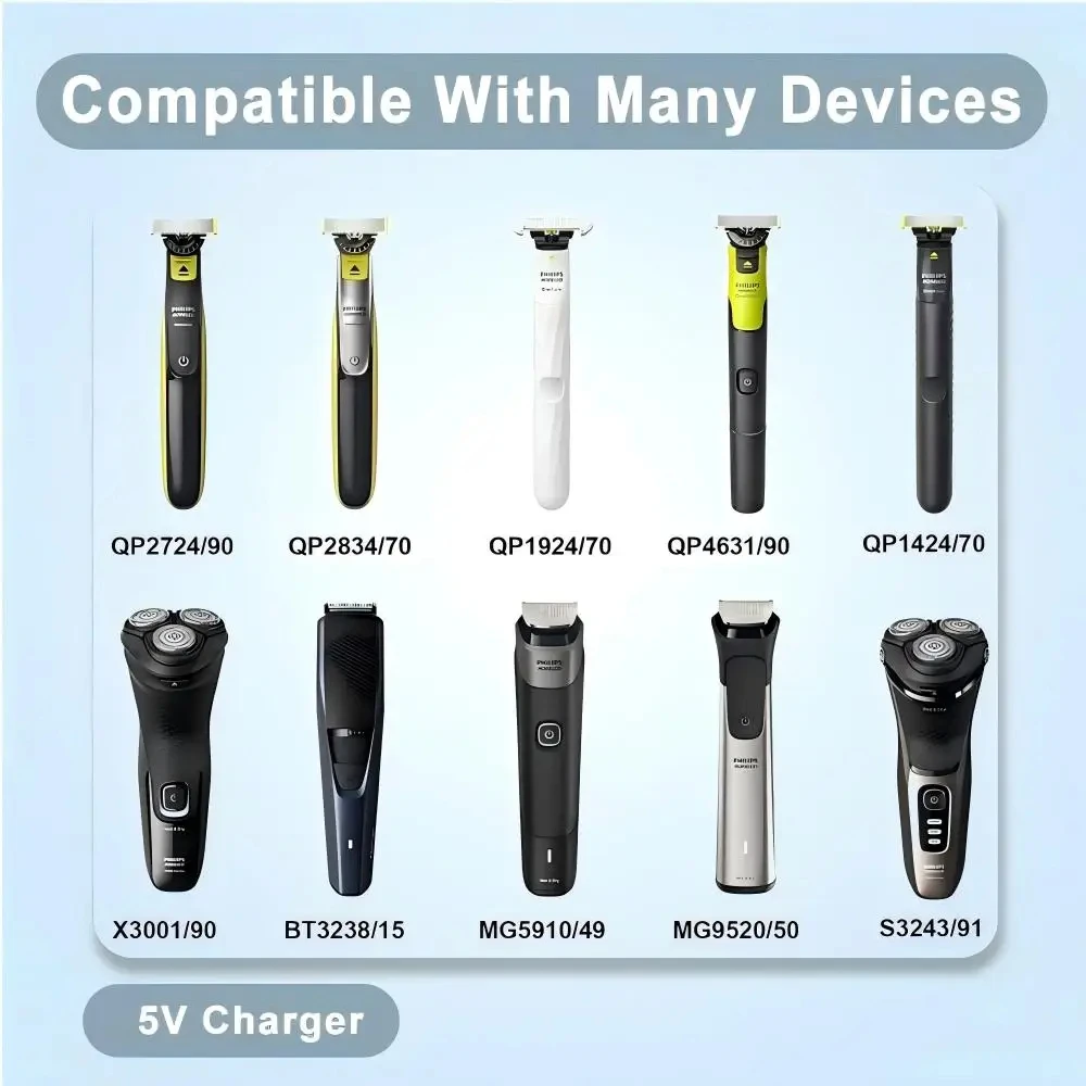필립스 Norelco One Blade QP2520 QP2515 QP2620용 5V Type-C 면도기 어댑터 충전 변환기(충전 표시기 포함)