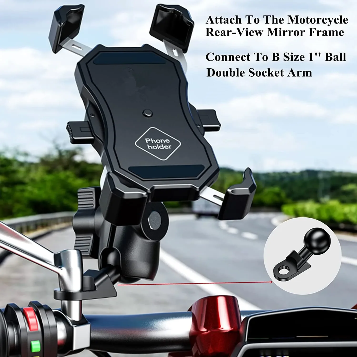 Adaptador de montaje de cabeza de bola 1 en soporte GPS Clip para manillar de bicicleta y motocicleta soporte de espejo retrovisor para GoPro 10 9 8 soportes de cámara