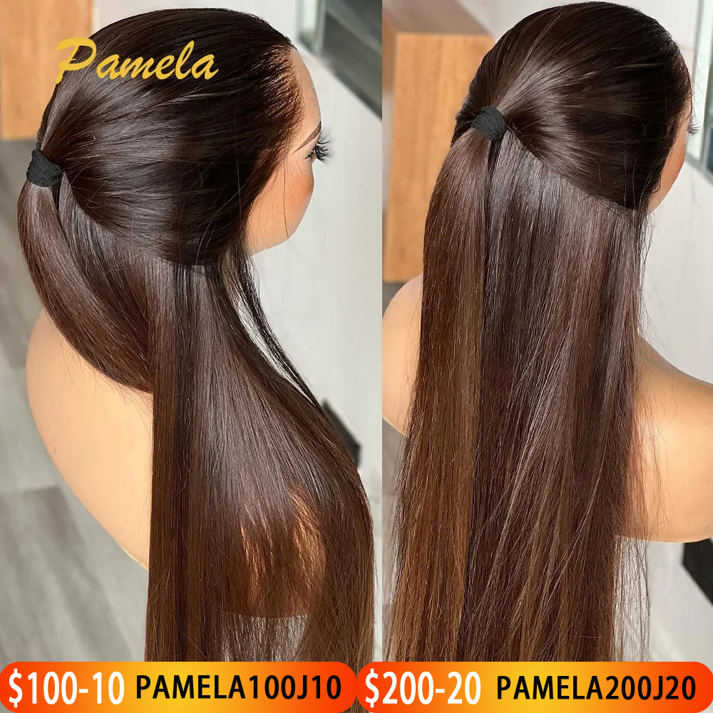 Двойной рисунок 13x6 HD Парик фронтальной части шнурка Прямой парик фронта шнурка Ombre Коричневый цвет Бесклеевые парики из человеческих волос Готов к работе