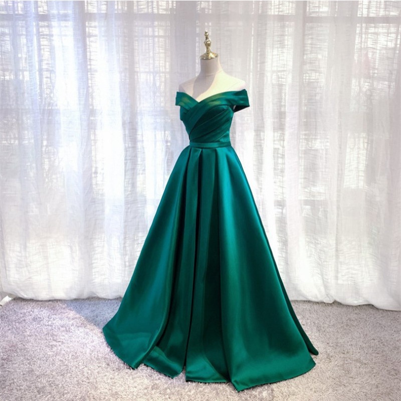 2025 novo verão feminino um ombro cetim emagrecimento vestido de noite moda desempenho coro banquete chão puxando vestido