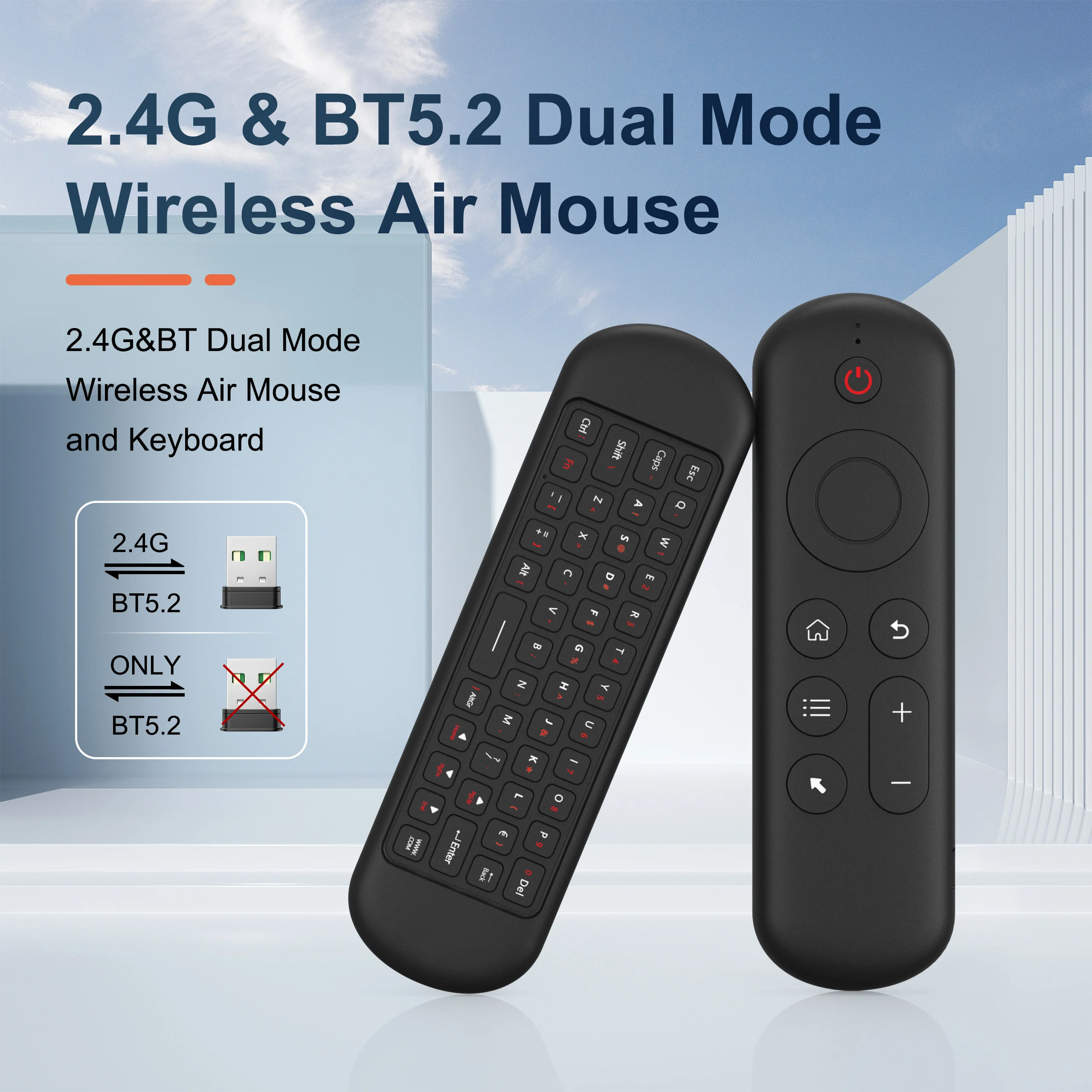 2.4g bt 5.2 controle remoto sem fio giroscópio air mouse 7 cores backlight receptor usb mini teclado para android smart tv box pc
