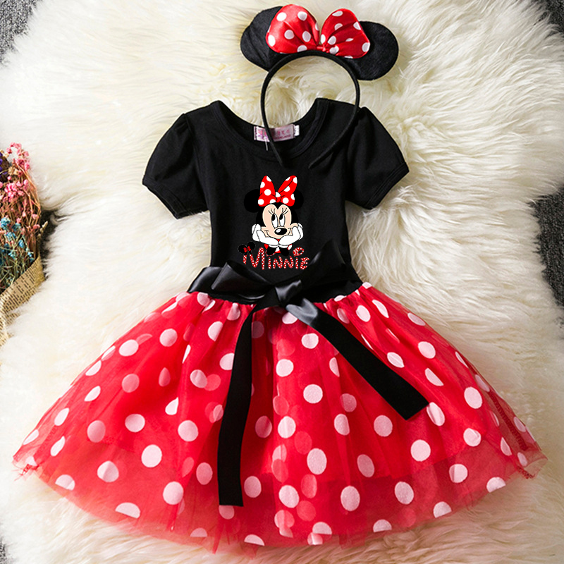Cartoon Mickey Minnie Maus Kinder Kurzarm Polka Dot Prinzessin Kleid 1-6Y Party Baby Mädchen Kleidung Cosplay Kostüme