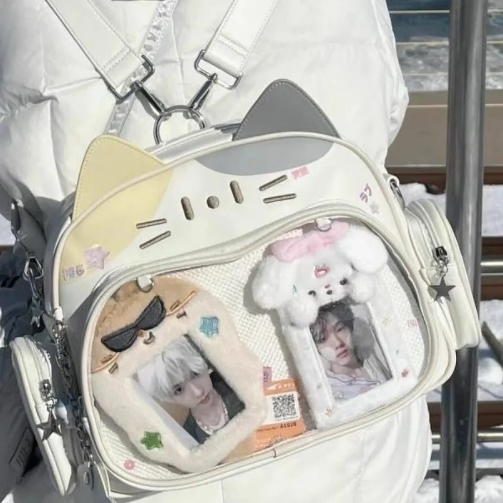 Y2K Borsa coreana Kawaii Cat Lolita Borsa a tracolla in PU carina Ragazze Tasca trasparente Borsa a tracolla Harajuku Zaini moda donna
