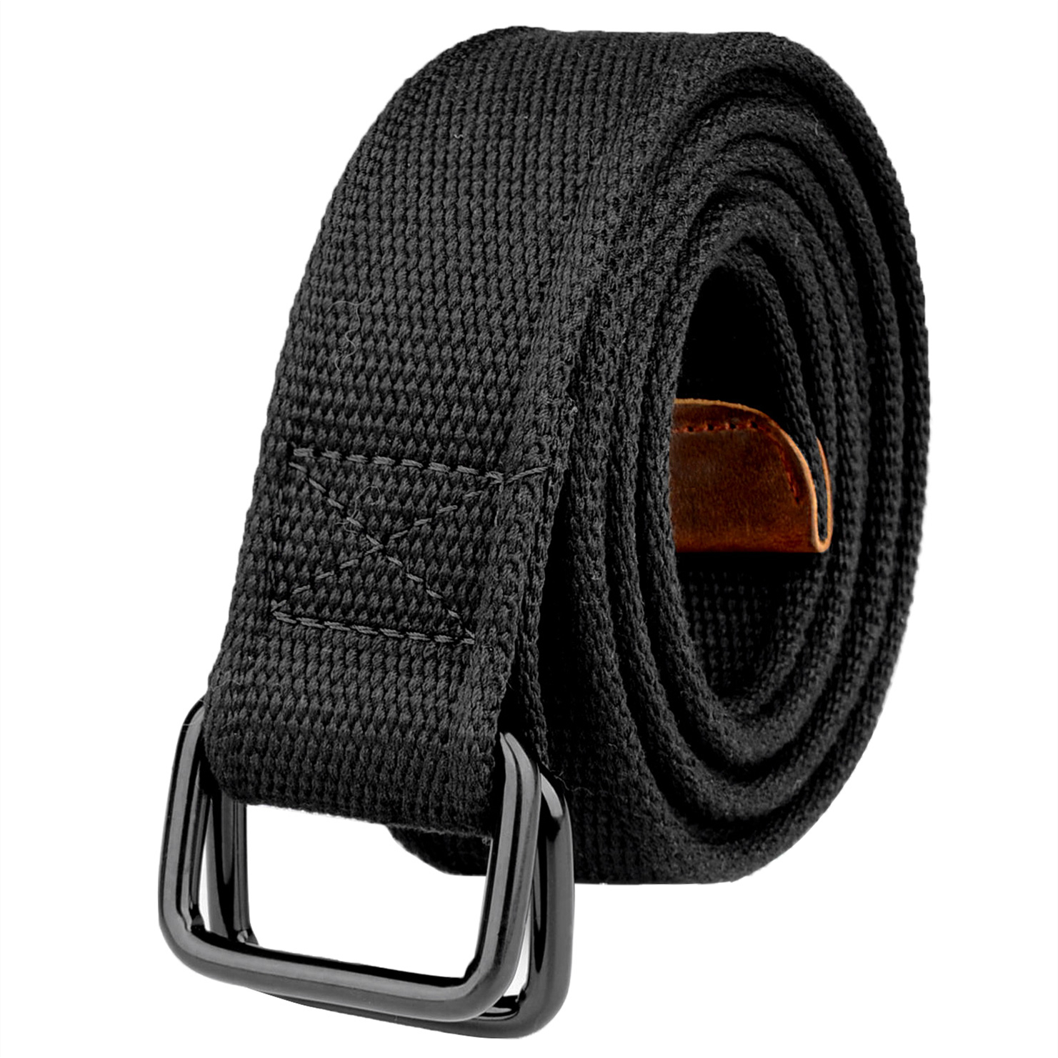 Plus size 100-190cm grande e alto masculino duplo anel fivela algodão lona pano tecido cintos web preto cintura jeans