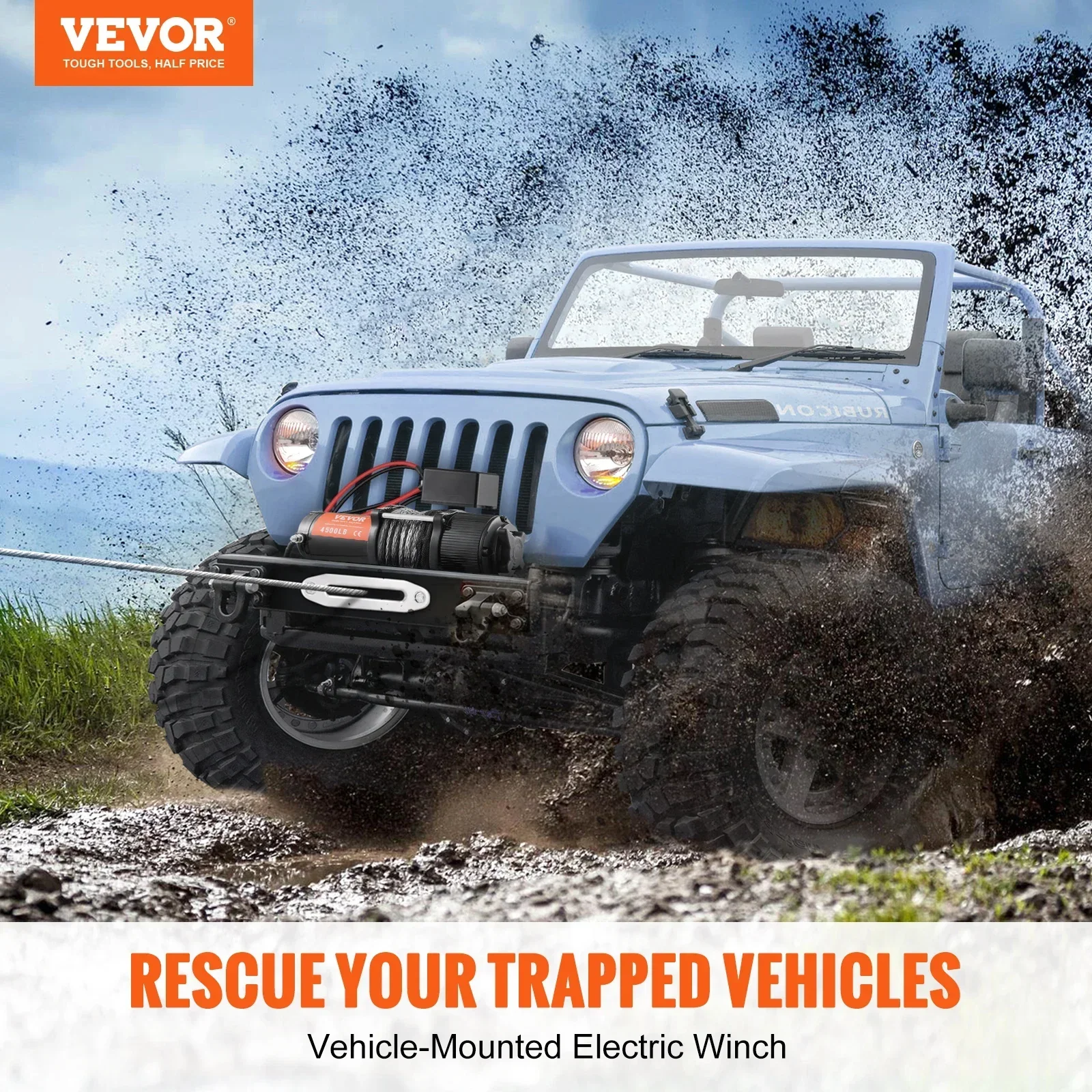 VEVOR-Treuil électrique 2000-4500, ULartérielle en nylon ou en acier, avec télécommande sans fil et 4 voies pour remorquer une Jeep, un SUV tout-terrain