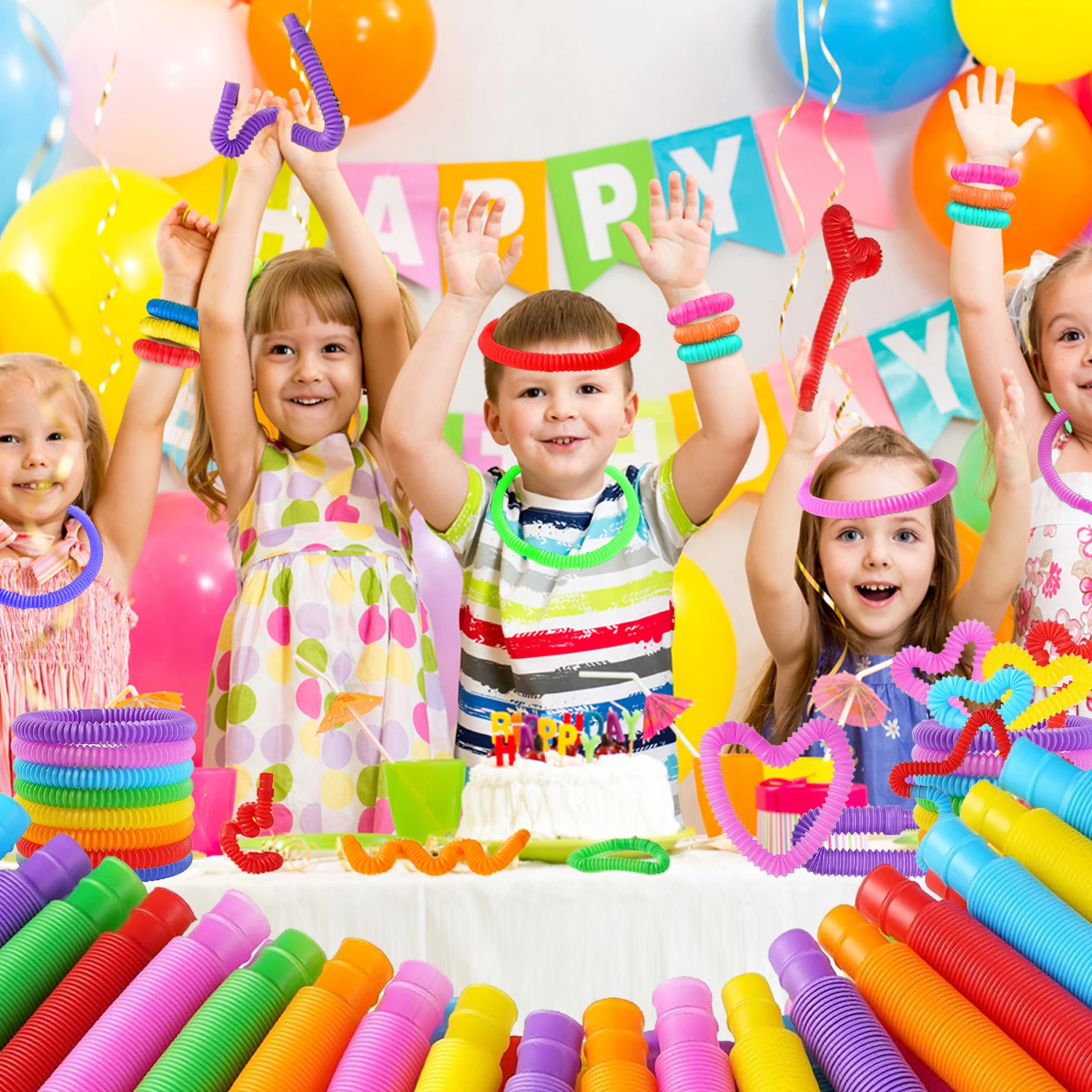 10/20/30PCS สีสัน Pop Tube Rainbow Fidget ของเล่น Telescopic Tube ความเครียดบรรเทาของเล่นพลาสติกยืดท่อ Decompression ของเล่นของขวัญ