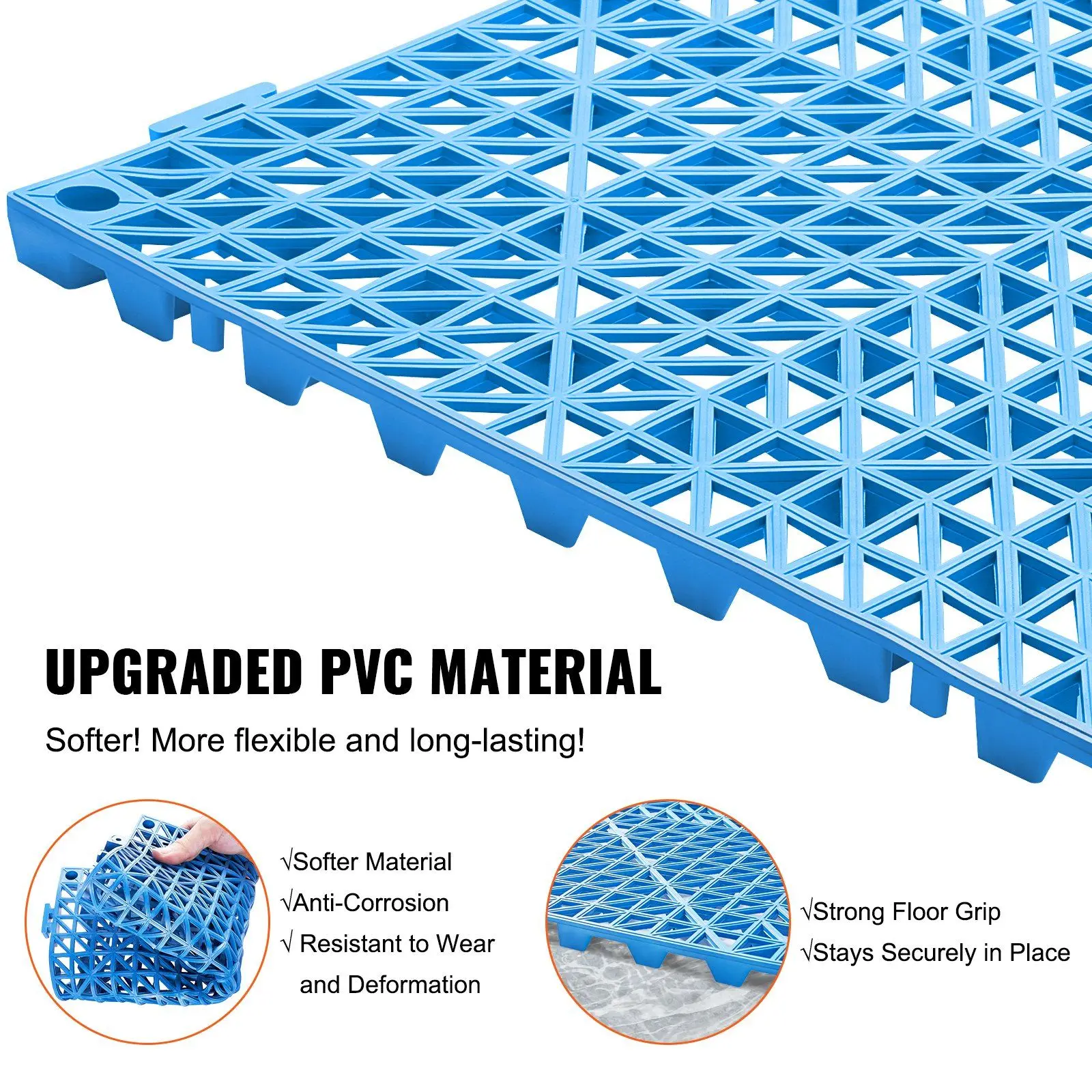 Interlocking Tile 50PCS Blue, Drainage Tiles 12" x 12" Splicing, Soft PVC Interlocking Drainage Floor Tiles, Non-Slip Drainage H