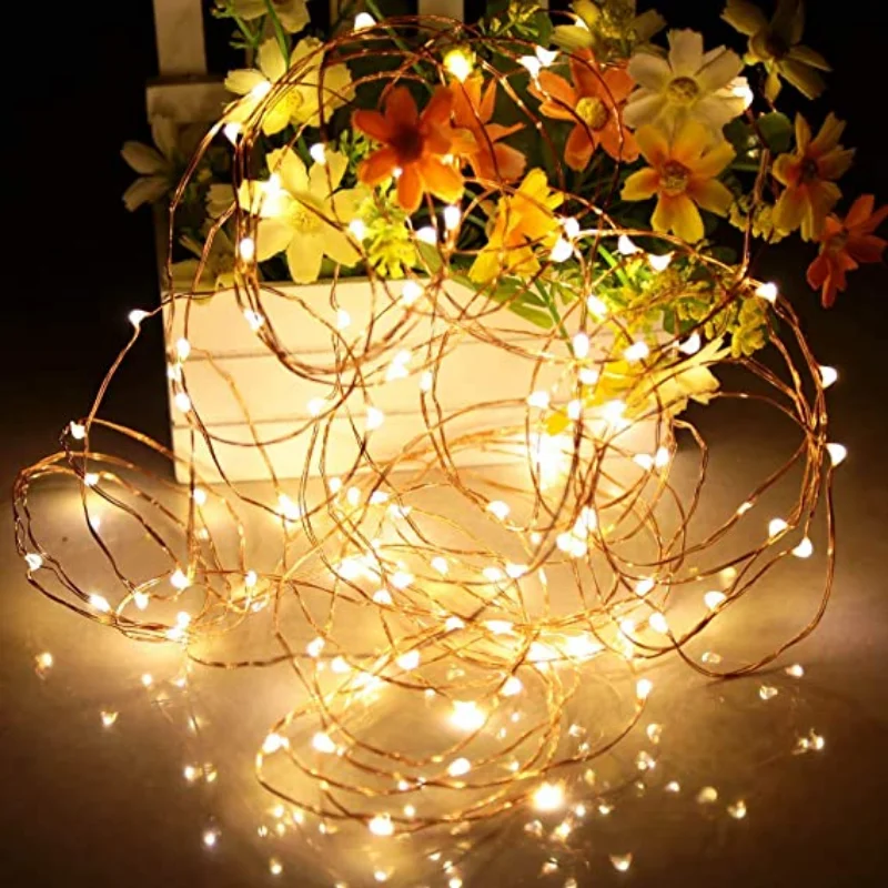 Kerstverlichting Batterij-aangedreven Bruiloft Middelpunt Tafeldecoraties Feest Kerst Koperdraad Lichtslingers Werkt op batterijen