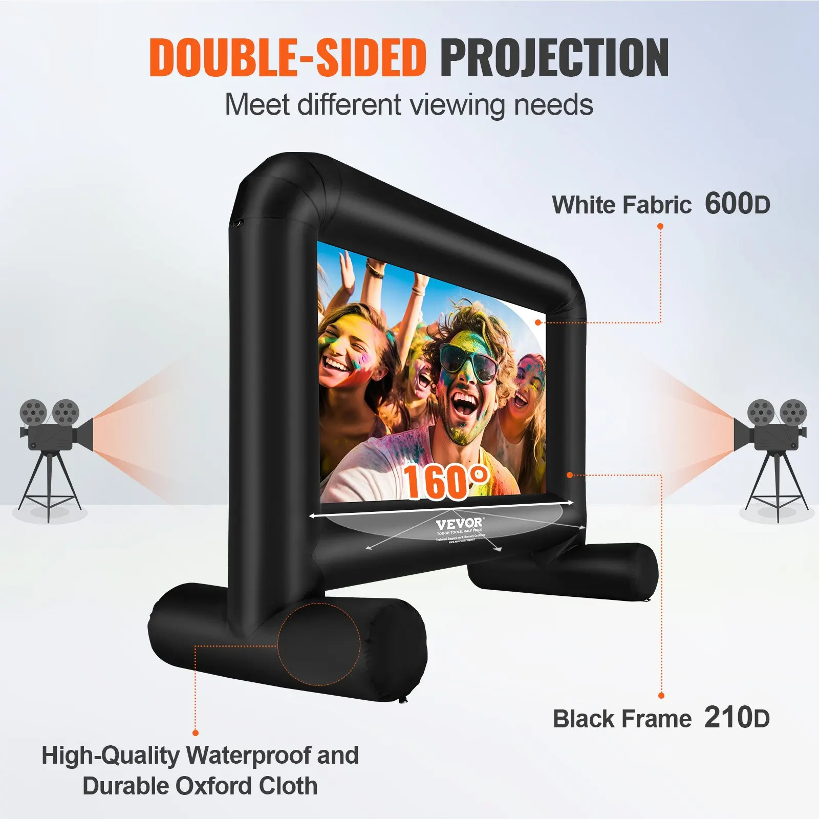 Inflatable Movie Screen, 14 FT  168inch Inflatable Projector Screen For Outside With Blower And Carrying Bag, Front Rear