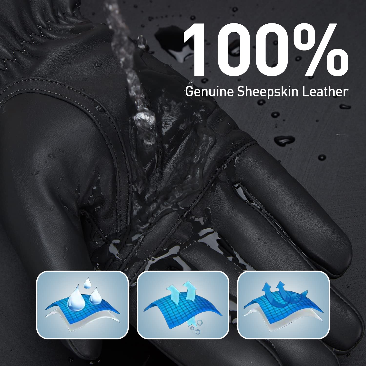 バイソンデニム-メンズシープスキングローブ、カシミア裏地、タッチスクリーン、フルフィンガー、ミトン、ウォーム、ライディング、ドライビング、ファッション、冬、25