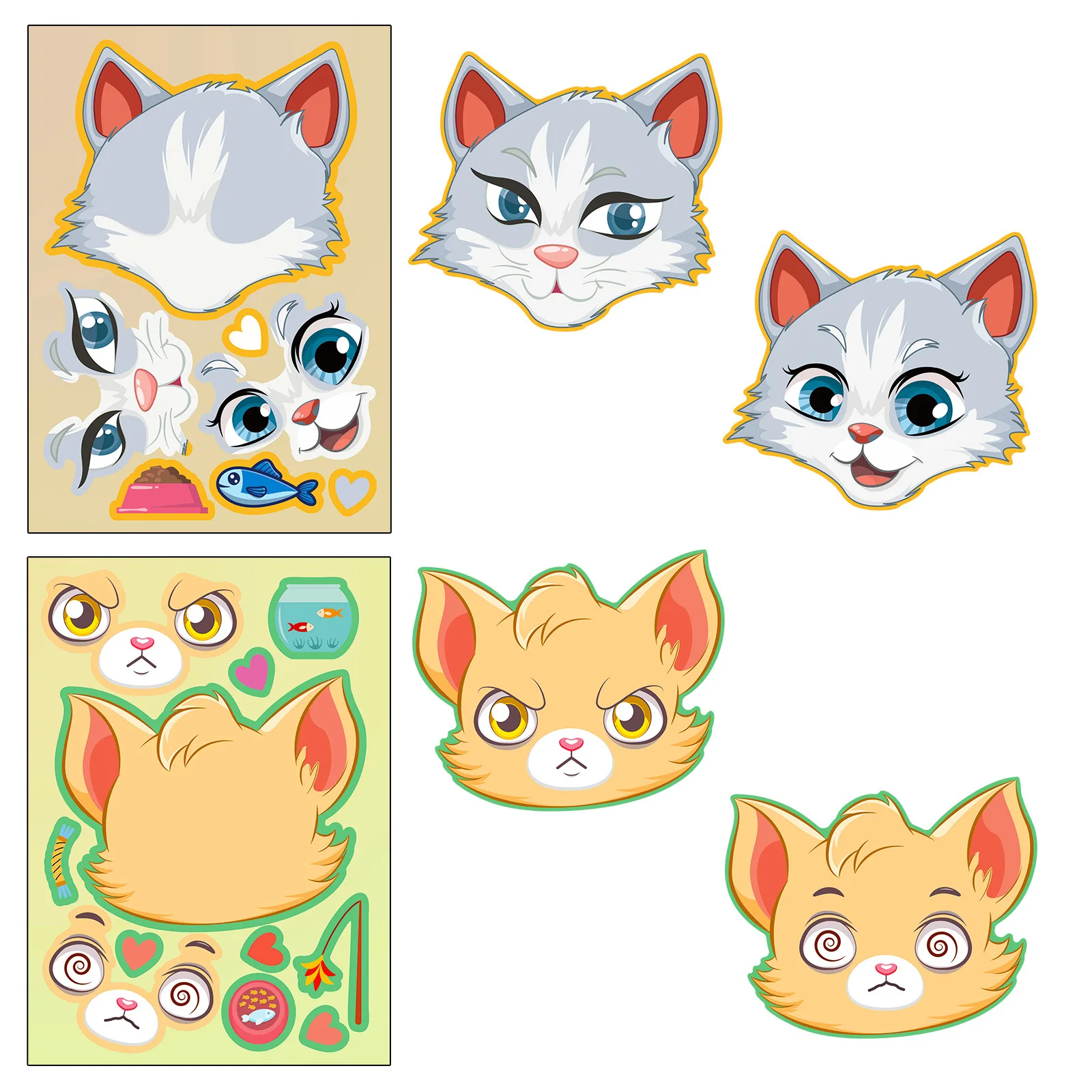 6 ชิ้นการ์ตูนหัวแมวเปลี่ยนปริศนาสติกเกอร์การ์ตูนสัตว์ Make a face ของเล่นเปลี่ยนสติกเกอร์ DIY ของเล่นเด็ก