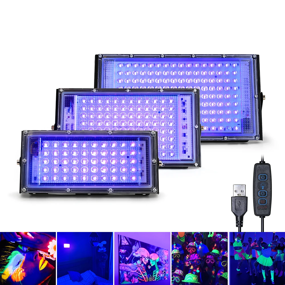 Lampa UV LED 365nm, światło ultrafioletowe, reflektor 50/100/150W, zasilanie USB, DC5V, zewnętrzny reflektor LED, wodoodporny.
