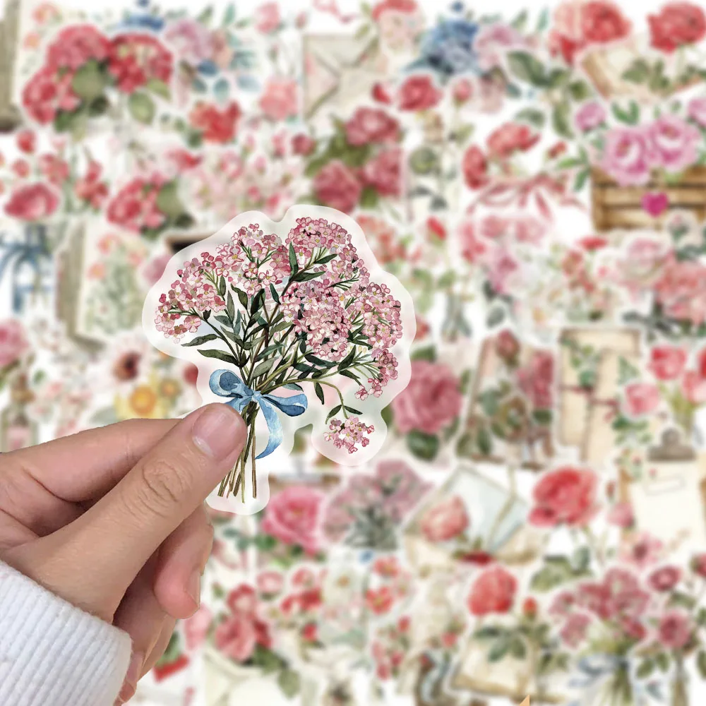 50 pçs pequena flor fresca sala tempo flor e carta flor planta adesivos de plástico material de contabilidade adesivos decorativos