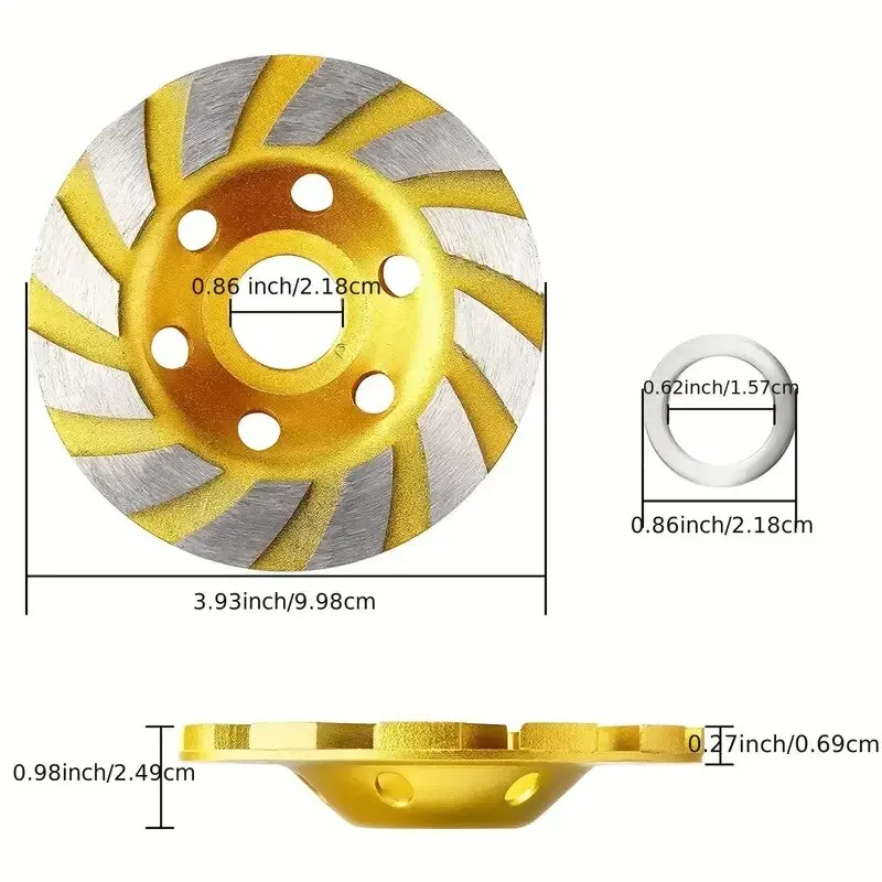 Rueda de copa de molienda de diamante Turbo de hormigón de 4 pulgadas, ruedas de amoladora angular de alta resistencia de 12 segmentos para amoladora angular