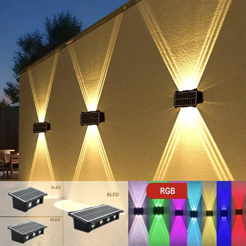 4/6/8LED Solar Wall Lamp Outdoor Solar LED Light Waterproof Up And Down Luminous Lighting Balcony Yard Garden Decoration Lights