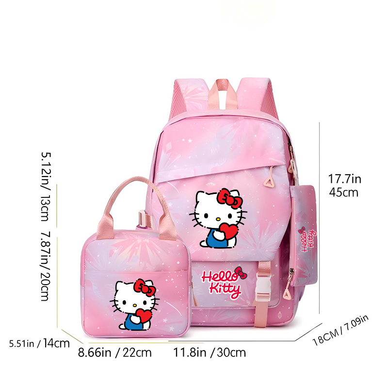3pc Cute Backpack Set - Kuromi Hello Kitty Cinnamoroll Backpack Set with lunch bag ,pencil pouch,school bag for kids