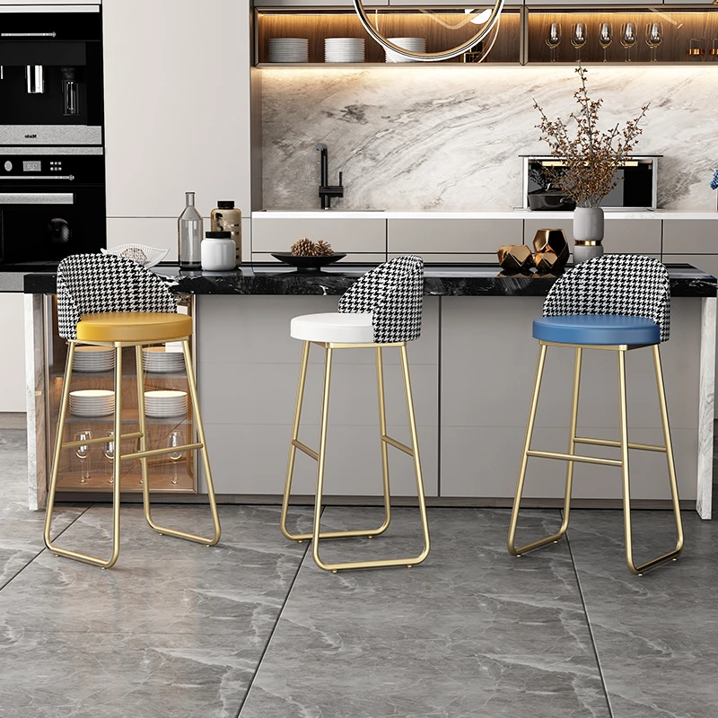 Taburetes altos de cuero con respaldo para el hogar, sillas de bar ligeras de lujo, modernas y sencillas, para la cocina y el trabajo
